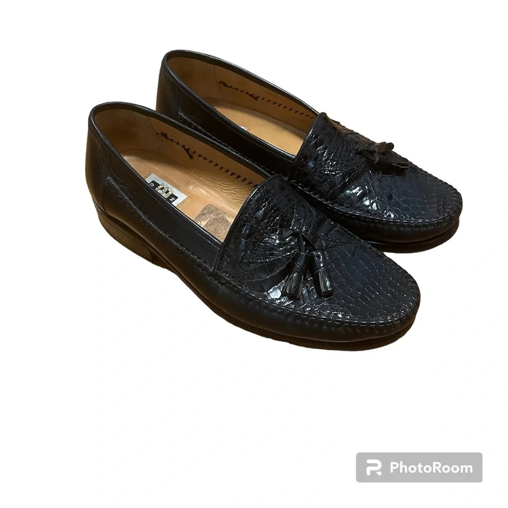 David Eden Alligator Tassel Loafers Black Size 6.5
